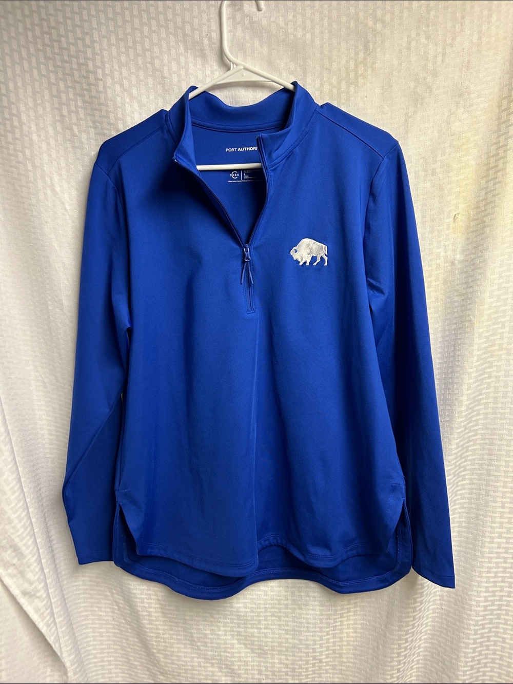 Port Authority Men’s Cobalt Quarter-Zip Pullover with Buffalo Bills logo.